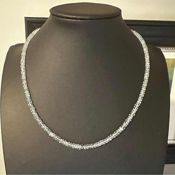17" of 4mm rondelle, faceted Aquamarine beaded necklace with s925 hardware! - Picture 10 of 11